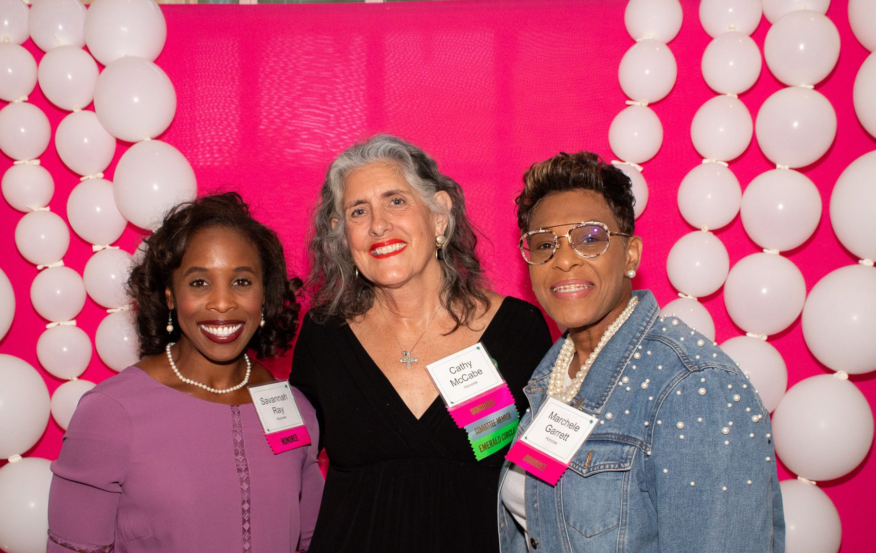  Our board chair, Frances Griggs, poses with the 2022 Women of Distinction: Tracey Jackson and Katherine O'Neill. 
